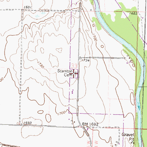 Topographic Map of Stanton Cemetery, ND