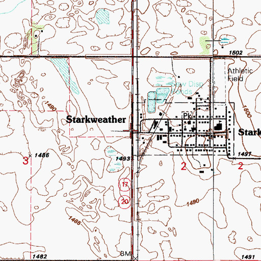 Topographic Map of Starkweather, ND