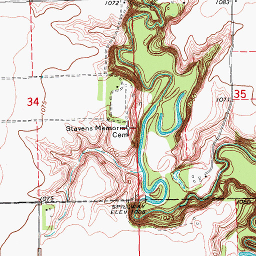 Topographic Map of Stavens Memorial Cemetery, ND