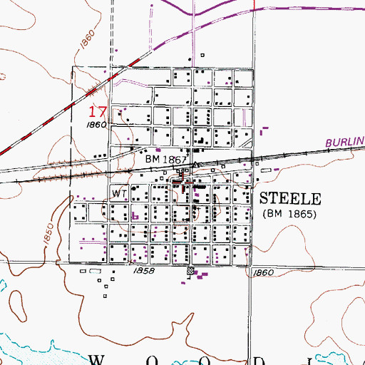 Topographic Map of Steele, ND