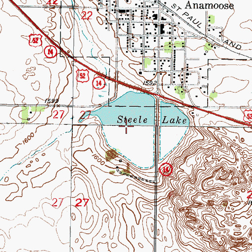 Topographic Map of Steele Lake, ND