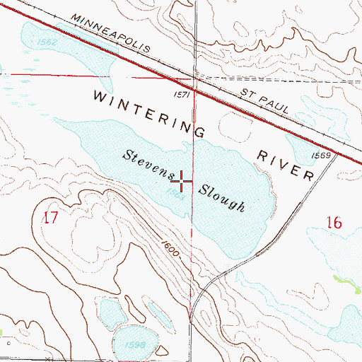 Topographic Map of Stevens Slough, ND