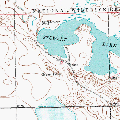Topographic Map of Stewart Lake National Wildlife Refuge, ND