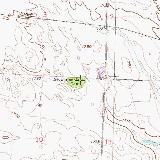 Topographic Map of Stewartsdale Cemetery, ND