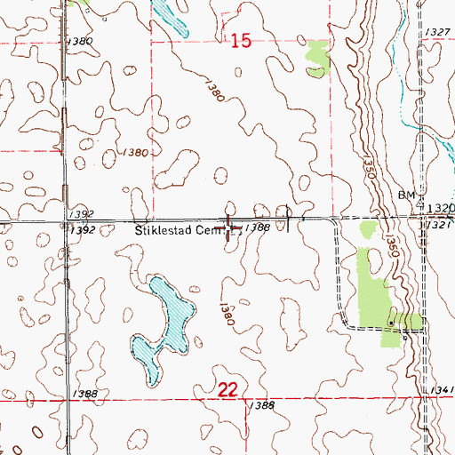 Topographic Map of Stiklestad Cemetery, ND