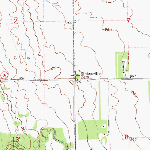 Topographic Map of Stokesville Cemetery, ND