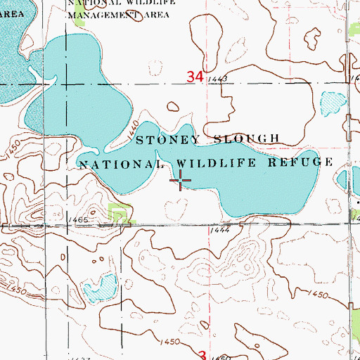 Topographic Map of Stoney Slough National Wildlife Refuge, ND