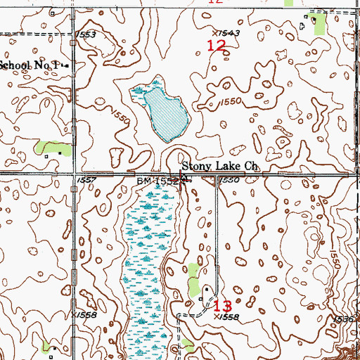 Topographic Map of Stony Lake Church, ND