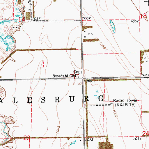 Topographic Map of Stordahl Church, ND