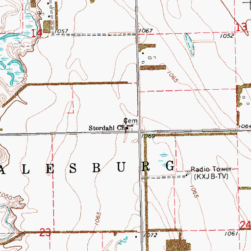 Topographic Map of Stordahl Church, ND