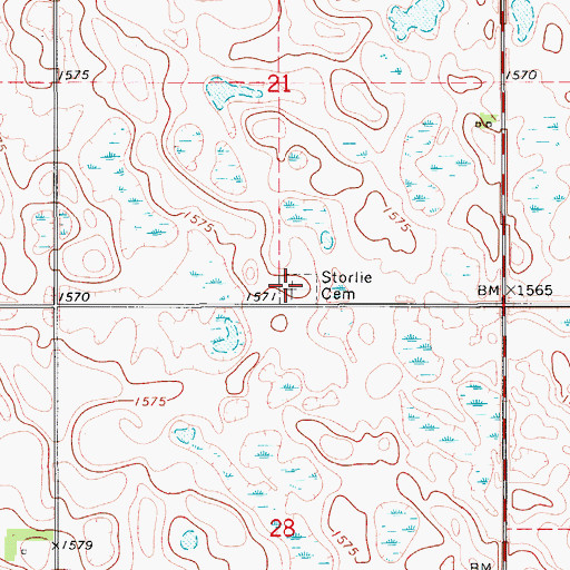 Topographic Map of Storlie Cemetery, ND
