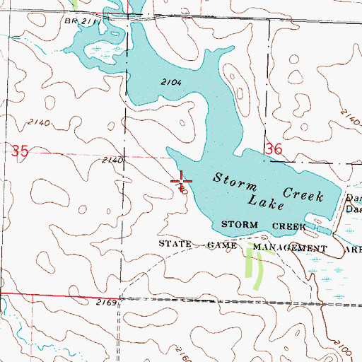 Topographic Map of Storm Creek State Game Management Area, ND