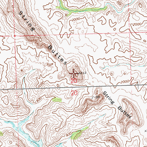 Topographic Map of String Buttes, ND