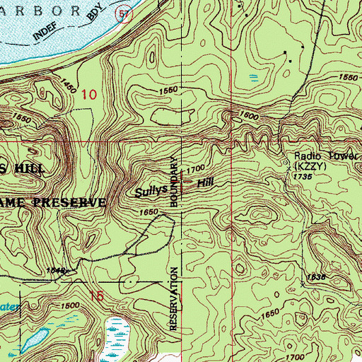 Topographic Map of Sullys Hill, ND