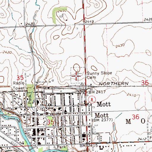 Topographic Map of Mott Sunny Slope Cemetery, ND
