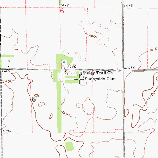 Topographic Map of Sunnyside Cemetery / Ladbury Cemetery, ND