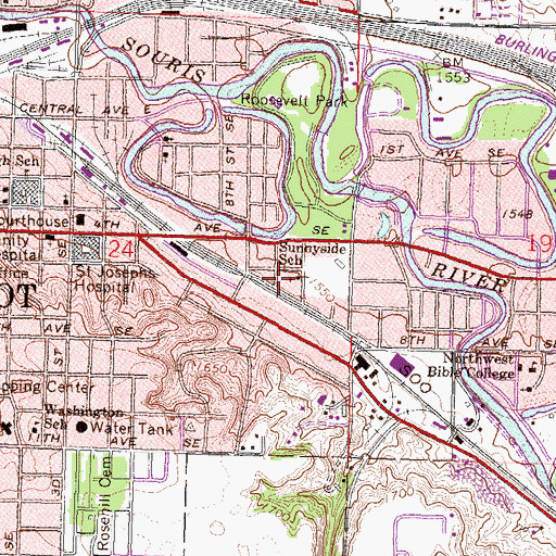 Topographic Map of Sunnyside Elementary School, ND