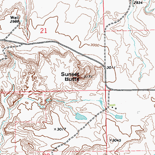 Topographic Map of Sunset Butte, ND