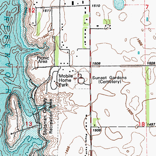 Topographic Map of Sunset Gardens, ND