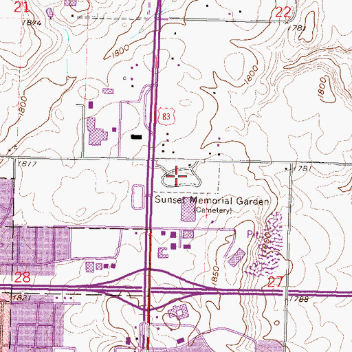 Topographic Map of Sunset Memorial Gardens, ND