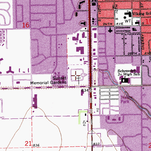 Topographic Map of Memorial Park South Cemetery, ND