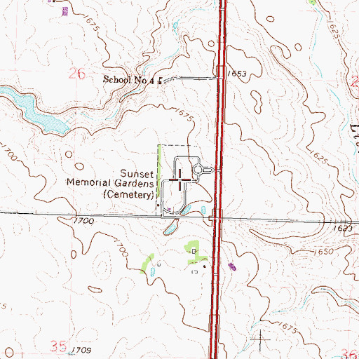 Topographic Map of Sunset Memorial Gardens, ND