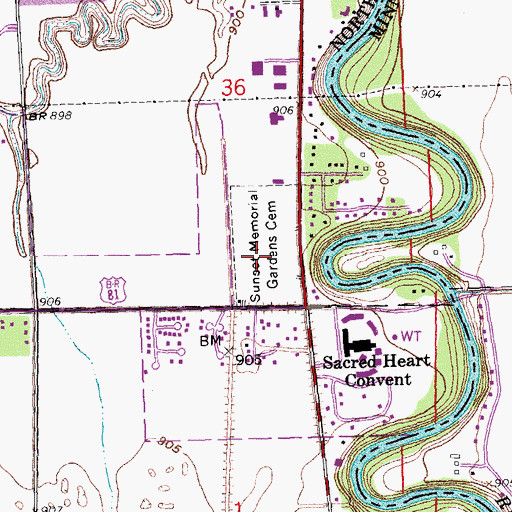 Topographic Map of Sunset Memorial Gardens Cemetery, ND