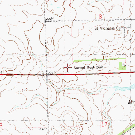 Topographic Map of Sunset Rest Cemetery, ND