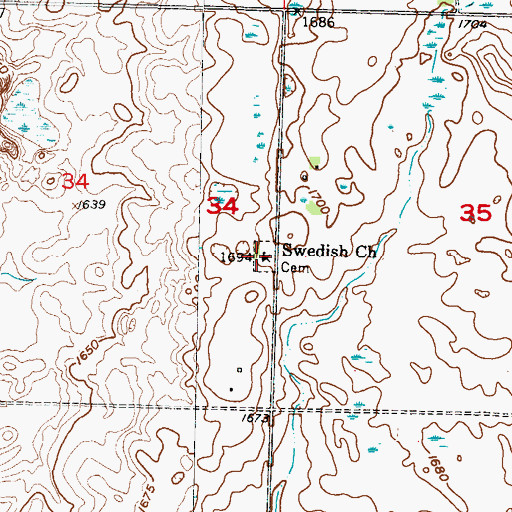 Topographic Map of Swedish Church, ND