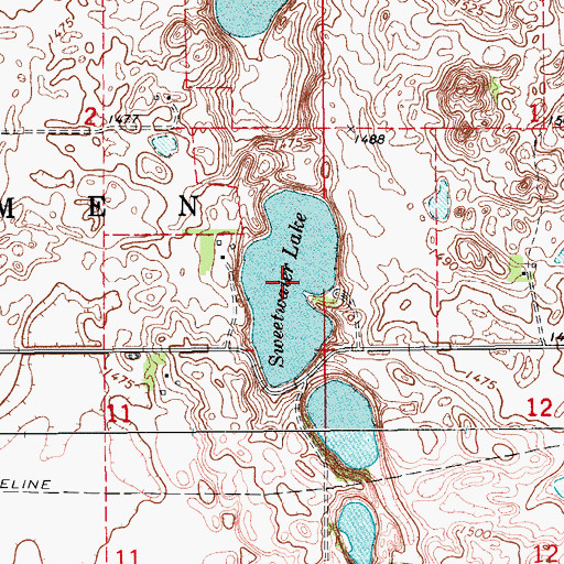 Topographic Map of Sweetwater Lake, ND