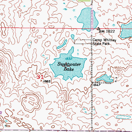 Topographic Map of Sweetwater Lake, ND
