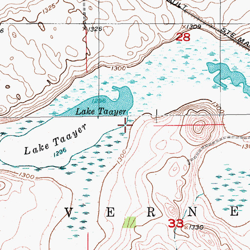 Topographic Map of Lake Taayer, ND