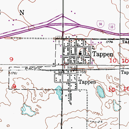 Topographic Map of Tappen, ND