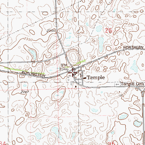 Topographic Map of Temple, ND