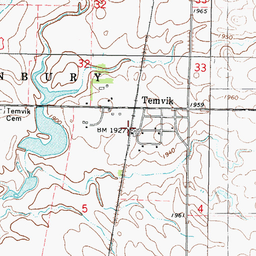 Topographic Map of Temvik, ND