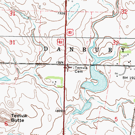 Topographic Map of Temvik Cemetery, ND