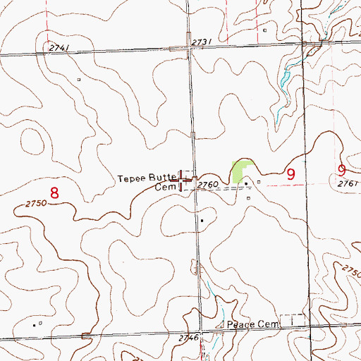 Topographic Map of Tepee Butte Cemetery, ND