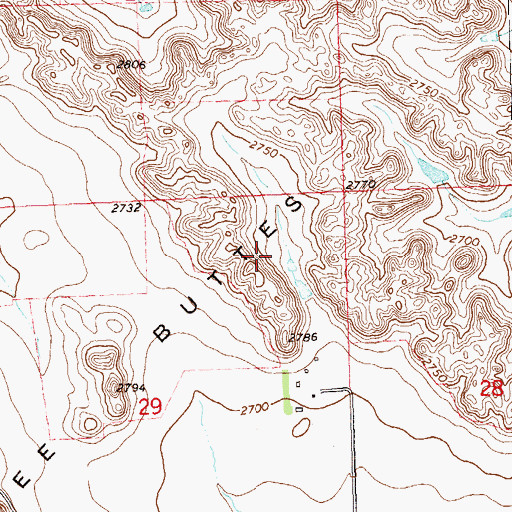 Topographic Map of Tepee Buttes, ND