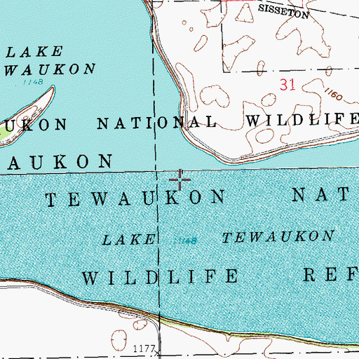 Topographic Map of Lake Tewaukon, ND