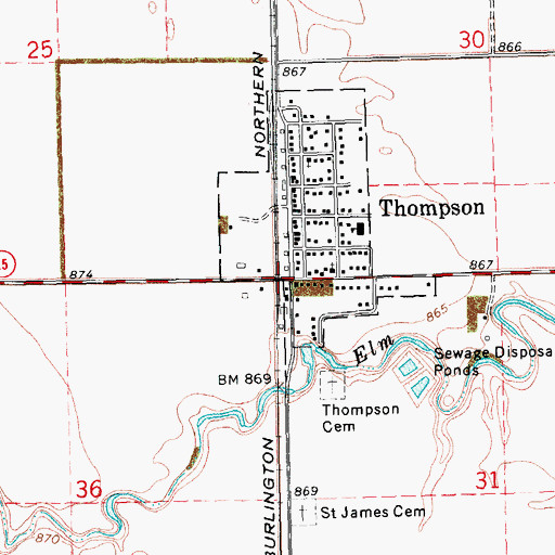Topographic Map of Thompson, ND