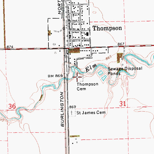 Topographic Map of Thompson Cemetery, ND