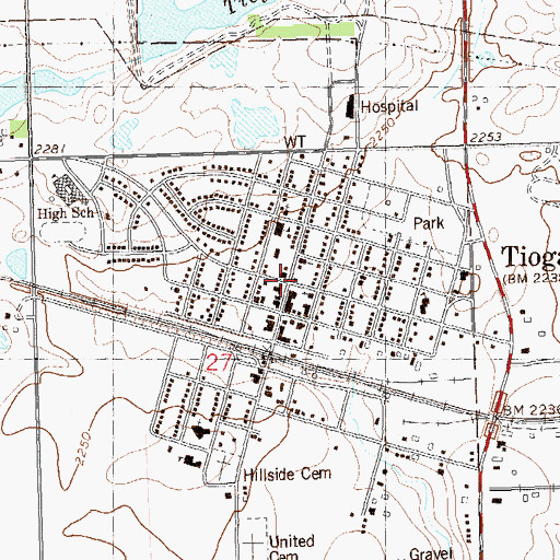 Topographic Map of Tioga, ND