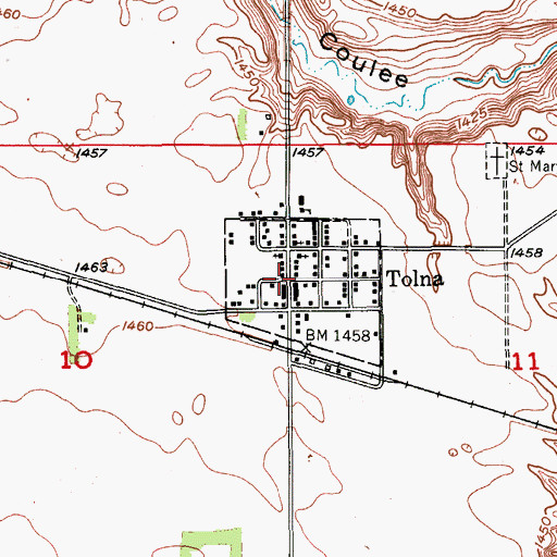 Topographic Map of Tolna, ND