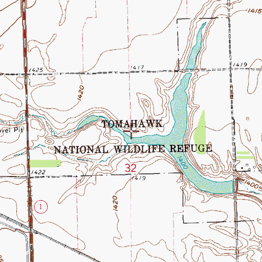 Topographic Map of Tomahawk National Wildlife Refuge, ND