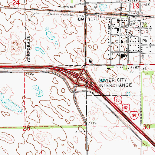 Topographic Map of Tower City Interchange, ND