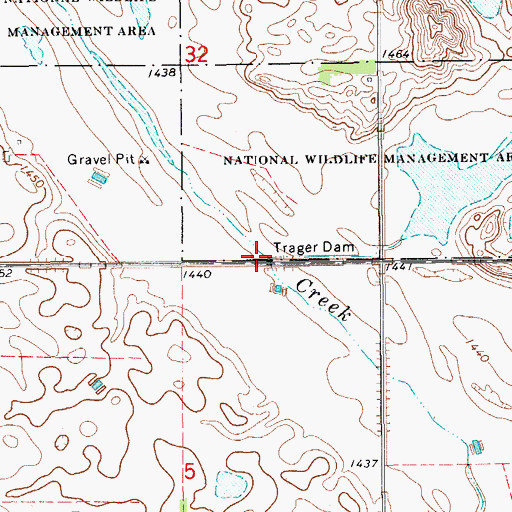 Topographic Map of Trager Dam, ND