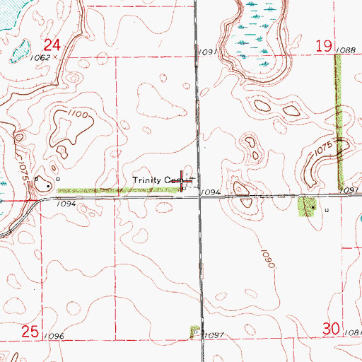 Topographic Map of Pontiac Lutheran Trinity Cemetery, ND