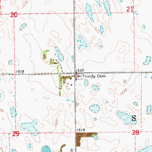 Topographic Map of Trinity Cemetery, ND