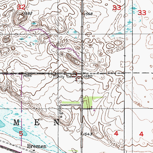 Topographic Map of Trinity Cemetery, ND