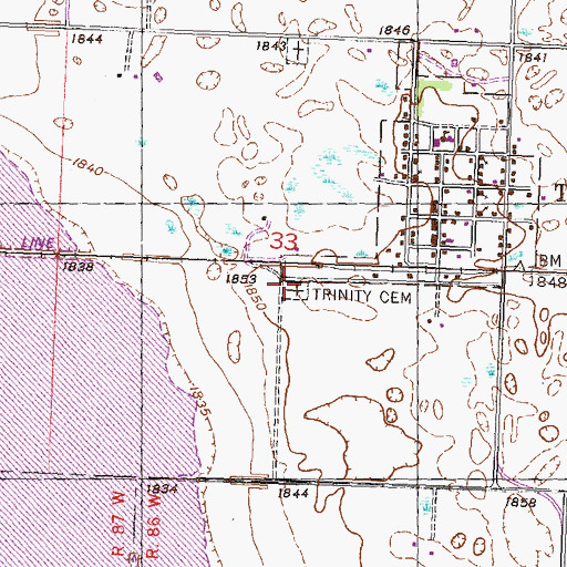 Topographic Map of Trinity Cemetery, ND